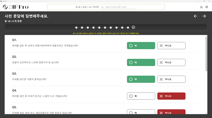 SIF Pro 프로그램 문답 화면